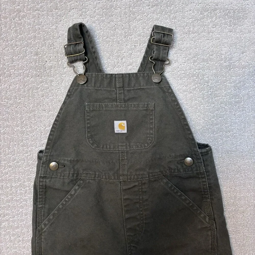 Carhartt Canvas Duck Bib Pockets Overalls Double Knee Green Workwear Durable 4T